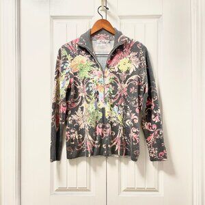 Vintage Made in Italy Floral Wool Angora Zip-Up Sweater Jacket